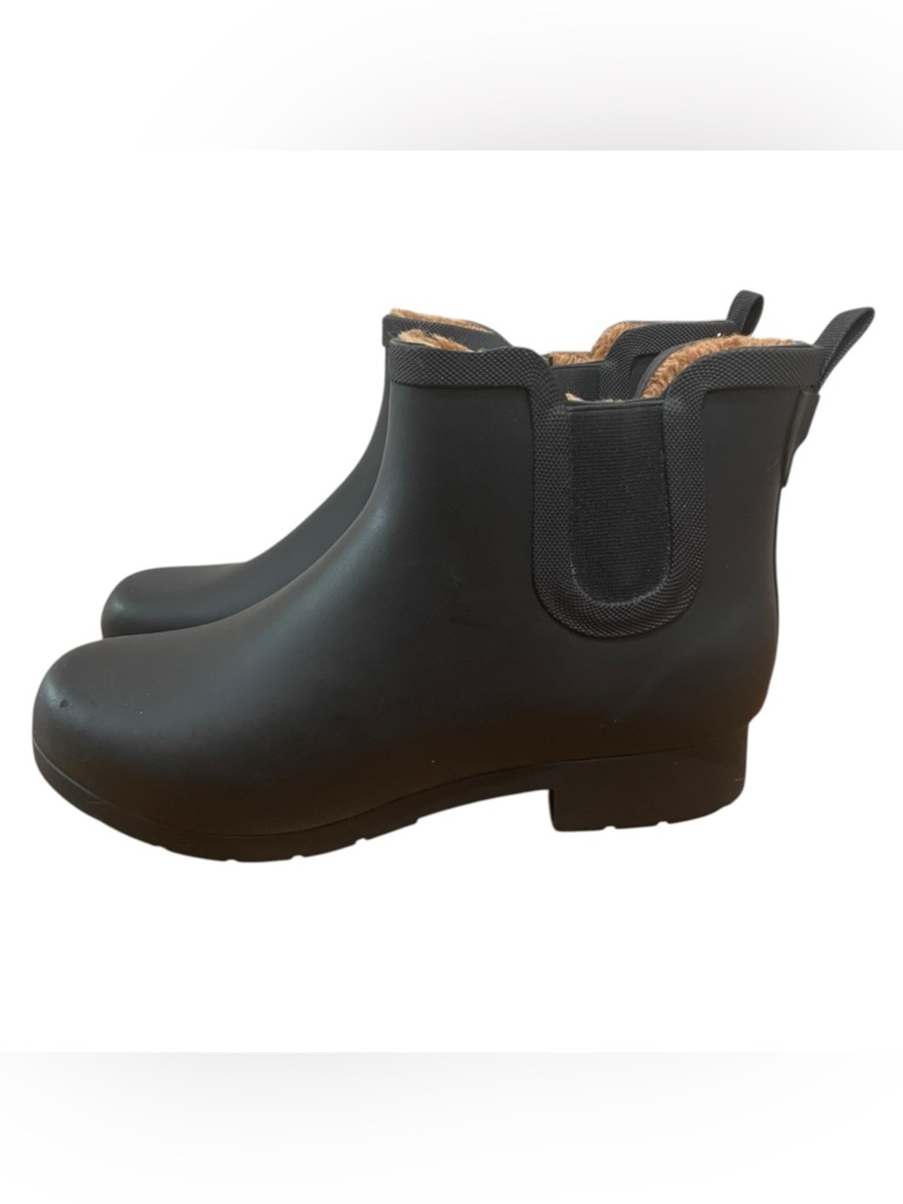 Chooka Chelsea Rain Boots Black Waterproof Ankle Faux Fur Lined Women Size 10